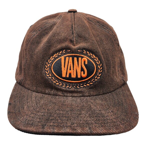 Vans Brown Denim Snapback Hat With Embroidered Orange Logo - Picture 1 of 12
